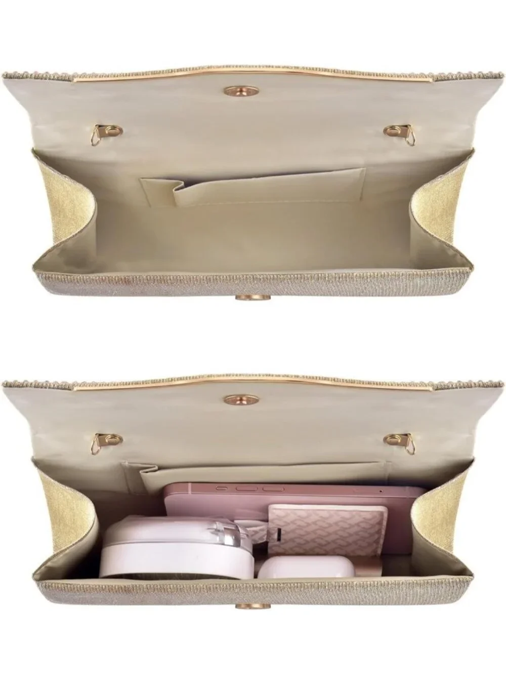 Women's C Gold Suede Envelope Clutch Purse Formal Evening Wedding Party Bag